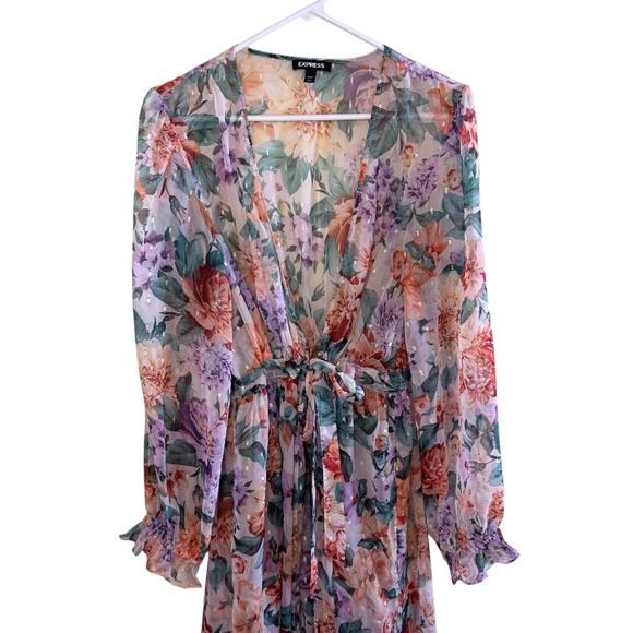 Express Sheer Purple and Orange Floral Duster - Picture 2 of 5
